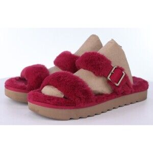 UGG Koolabura Furr-oh Women's Slides Slippers Size 10 Faux Fur Raspberry Red